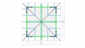 Vizualizace pergola jehlan - 4x4 m, zakázková výroba Kasalova pila