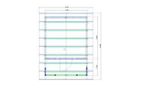 Půdorys - zahradní domek s verandou - 3,8x5,3 m, sedlová střecha